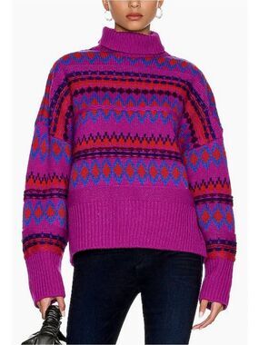 Rag & Bone Willow Fair Isle Turtleneck Sweater 100% Wool Purple Size Large $475
